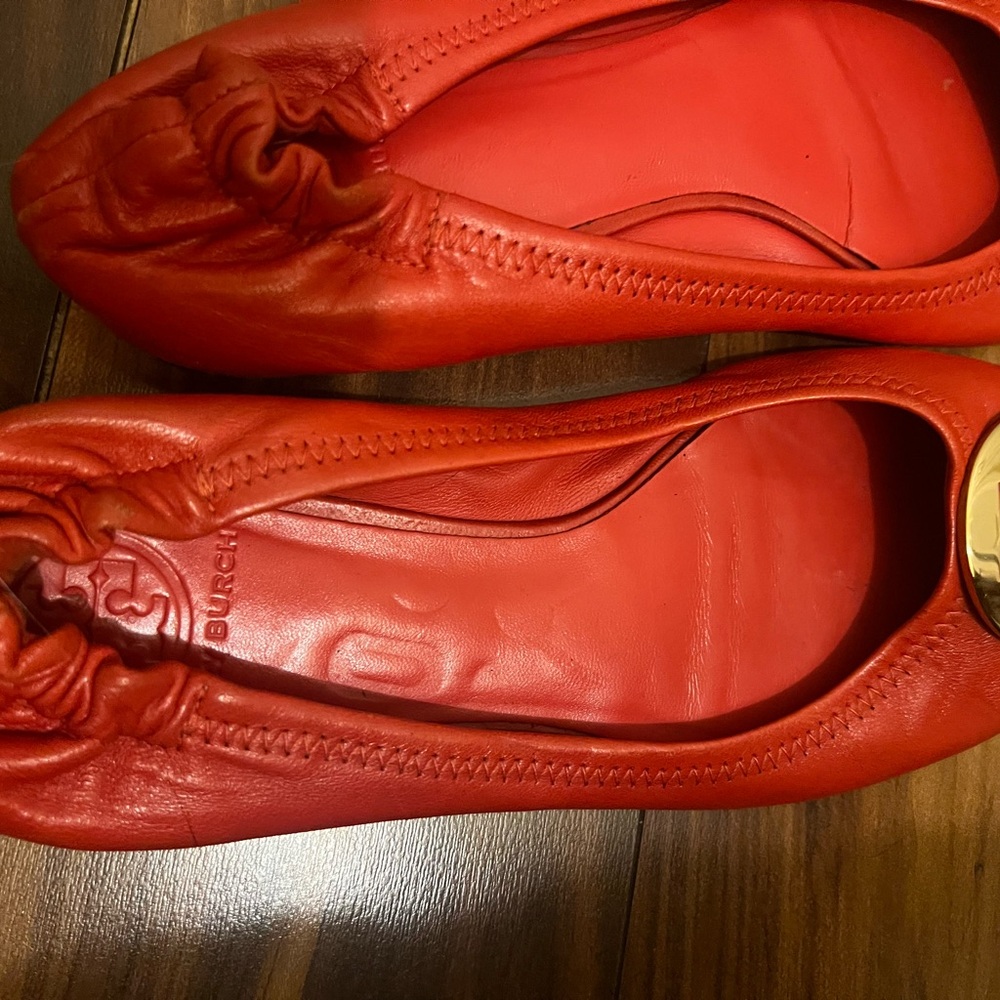 Tory Burch Vibrant Red Flats with Gold Detail